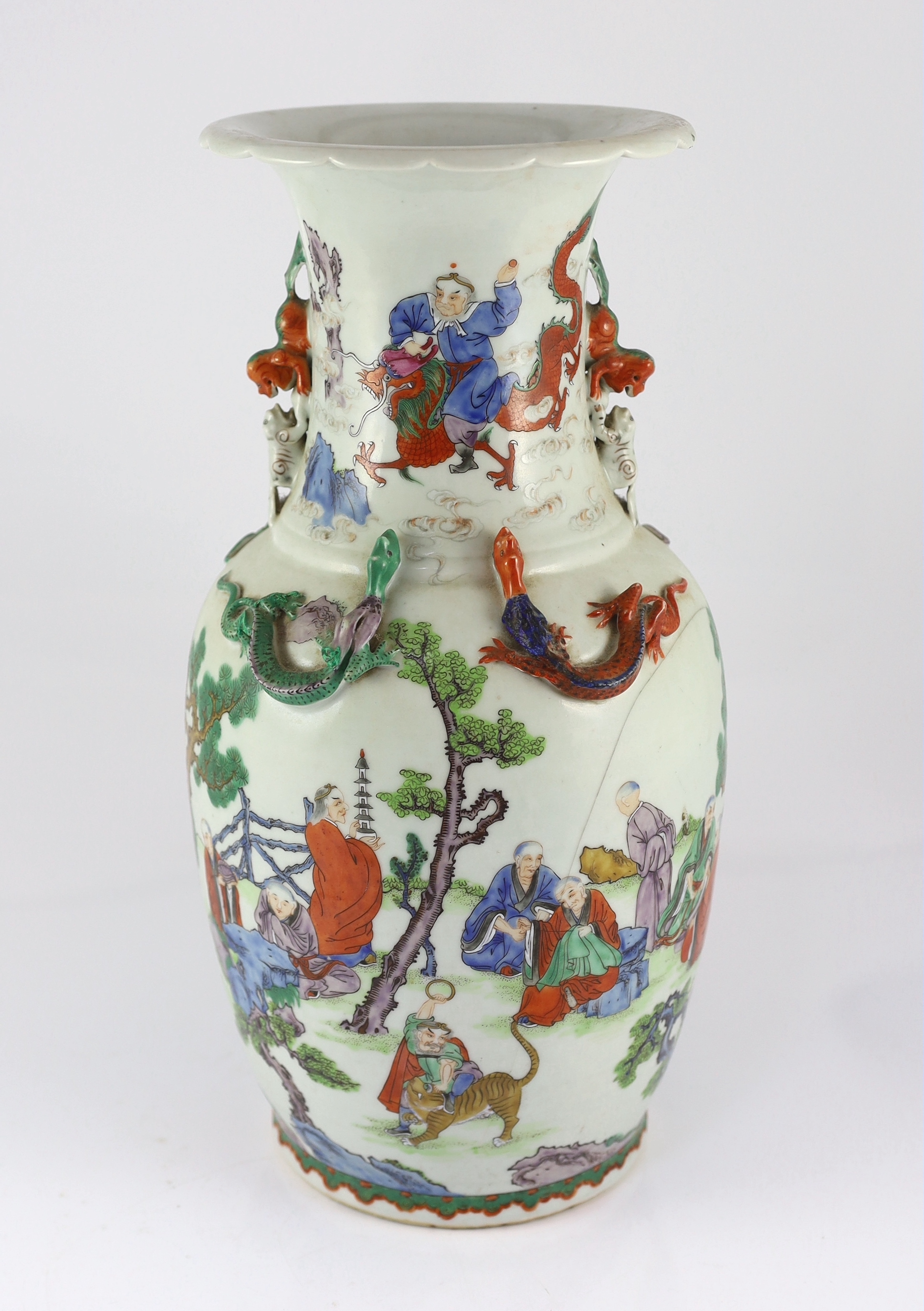 A Chinese enamelled porcelain ‘eighteen luohan’ vase, late 19th century